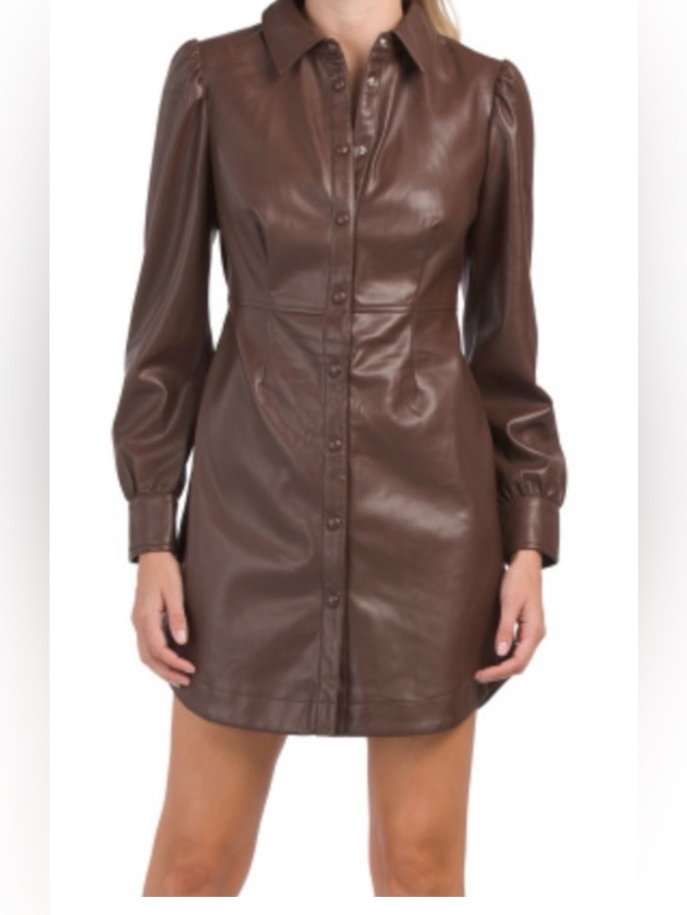 7 For All Mankind Faux Leather Shirt Dress Brown Size Small